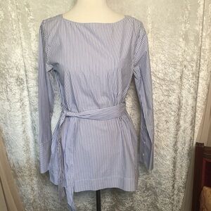 J. Crew Blouse Blue and White Striped Cotton long sleeves Size 4